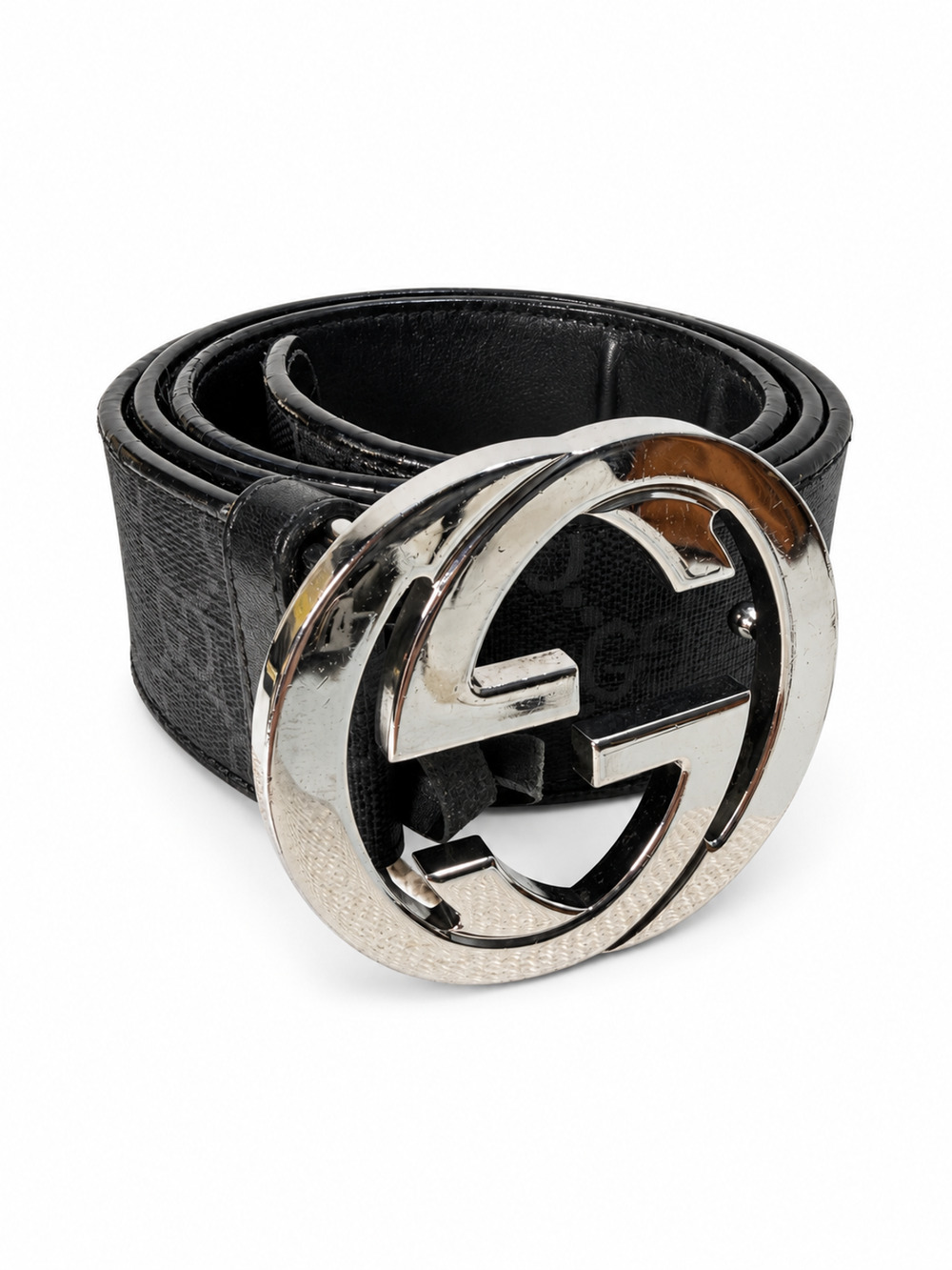 Gucci Interlocking G Belt GG Supreme Canvas Black Silver Buckle 411924 Sz 90/36